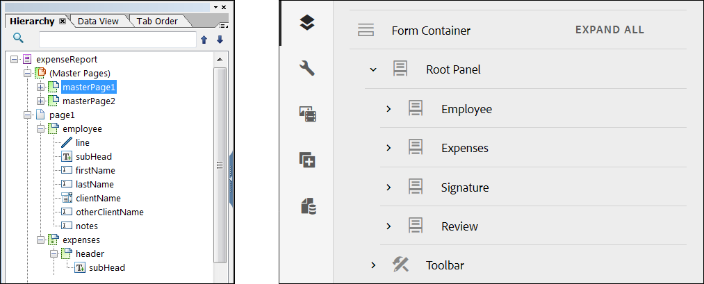 subforms in designer are like panels in adaptive forms