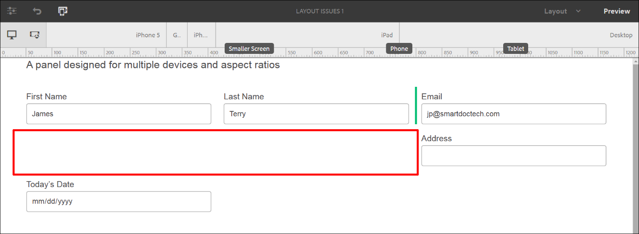 AEM Forms layout mode gaps in layout