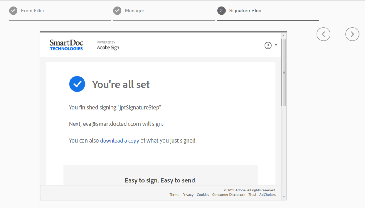 Adobe Signature Steps showing Adobe Sign completion