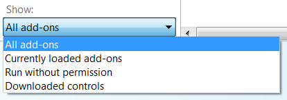 Select All add-ons in the Show drop down